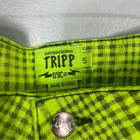 Tripp NYC Plaid Neon Green Black Plaid Skinny Pants Sz 5 Grunge Emo‎ Alt - Picture 3 of 7
